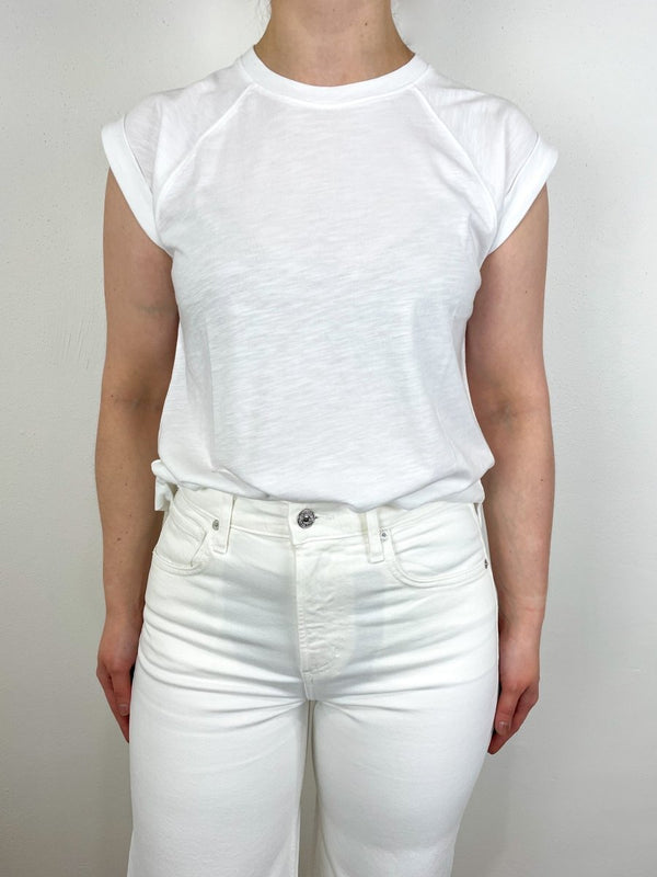 Boxy Cuffed Sleeve Crewneck in White - The Shoe Hive
