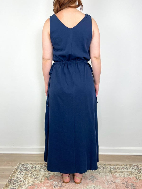 Drawcord Waist Maxi Dress in Navy - The Shoe Hive
