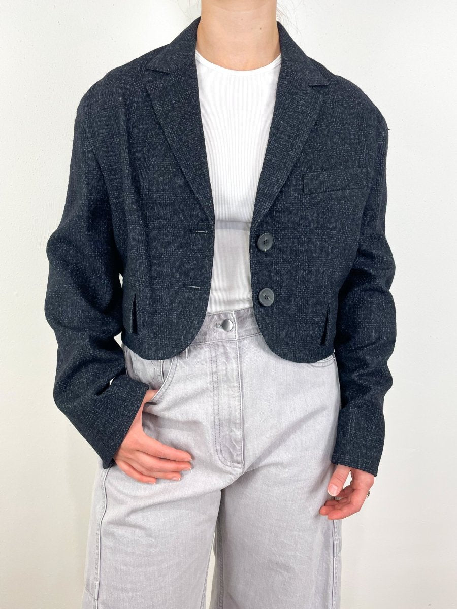 Kian Glenplaid Cropped Bomber Blazer in Grey Multi exclusive Kian Glenplaid Cropped Bomber Blazer in Grey Multi exclusive