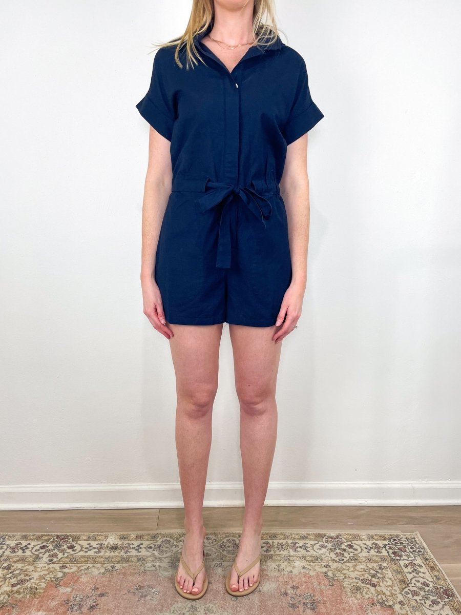 navy blue romper dress Heidi Navy Drawstring Romper | Women's Clothing main image 0