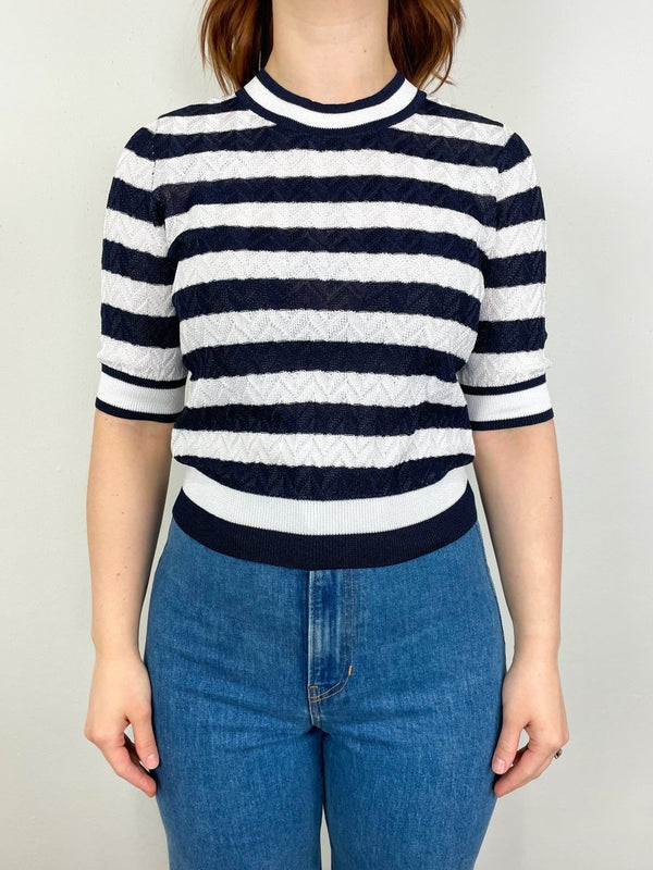 Lisbeth Knit Top in White/Navy - The Shoe Hive