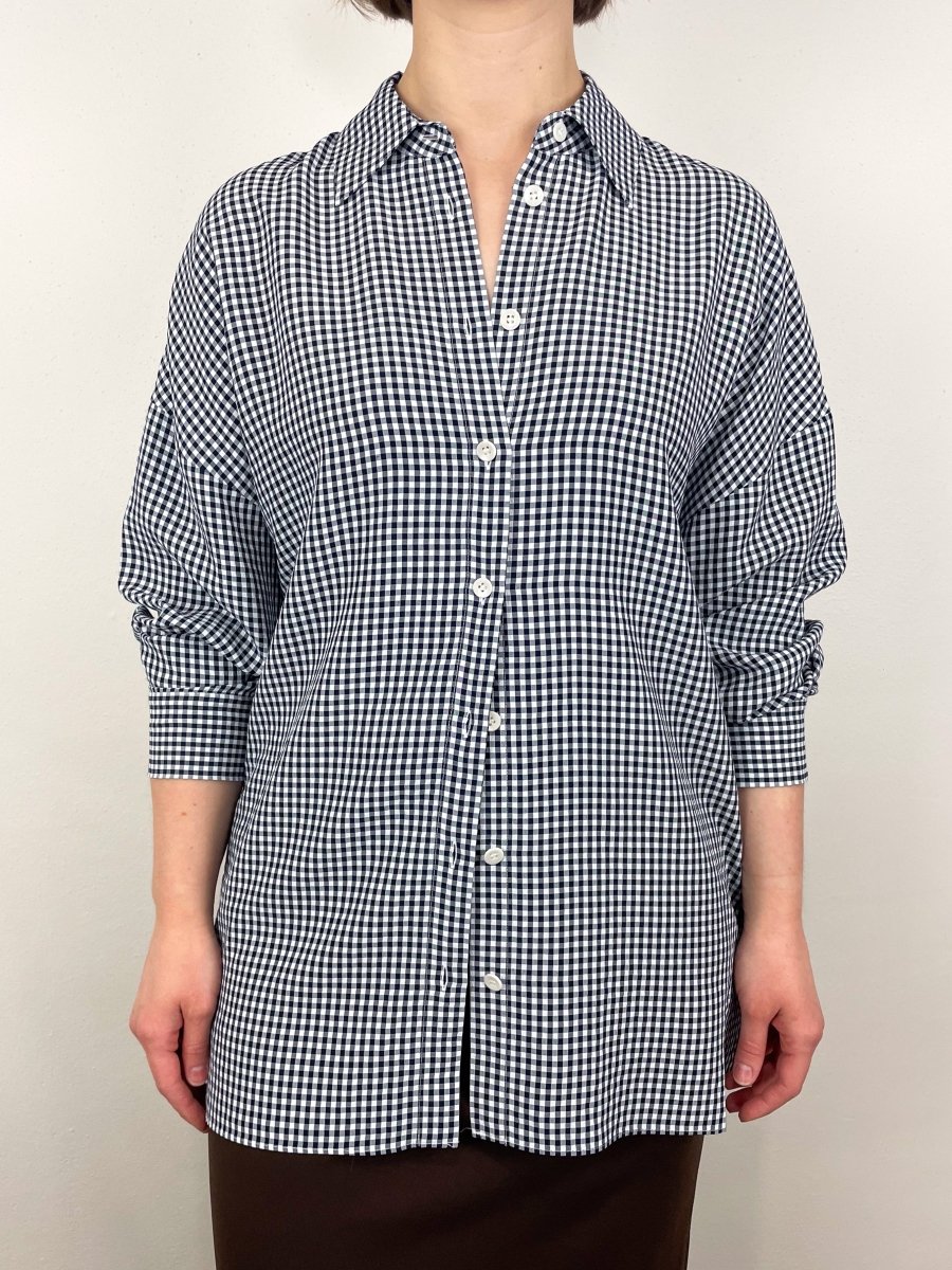 Viscose Gingham Oversized Shirt in Navy/White Multi