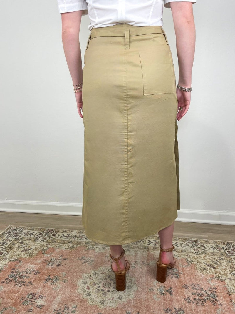 Belted Utility Skirt w/Side Button Placket in Khaki - The Shoe Hive