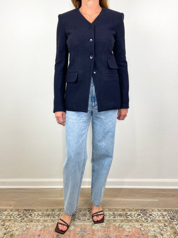 Boiled Wool Fitted Blazer W/Dickie in Midnight Navy by Tibi - The Shoe Hive