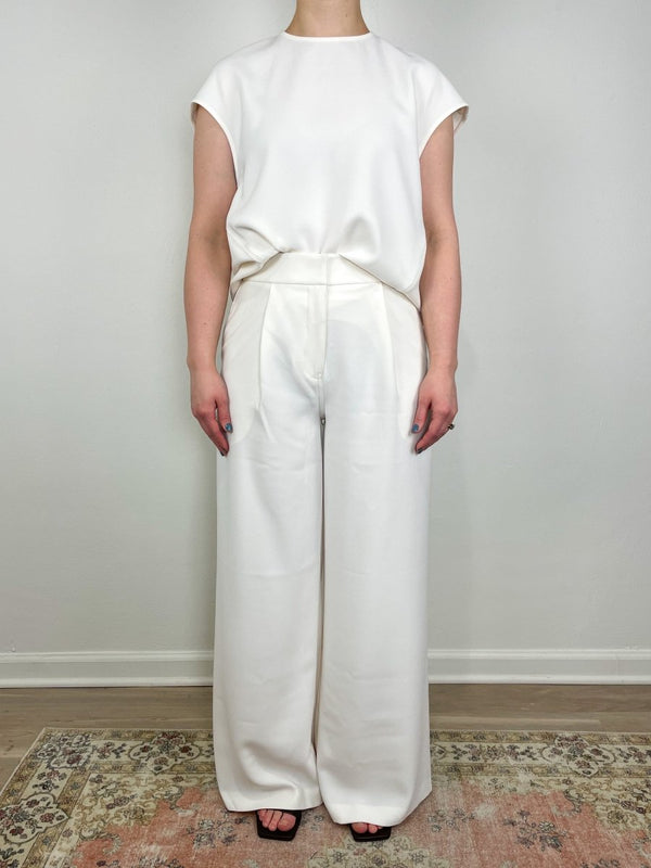 Neve Mid Waisted Widely Trouser in Ivory Crepe - The Shoe Hive