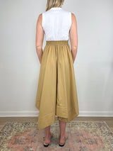 Cornelia Dress in Optic White/Dark Khaki