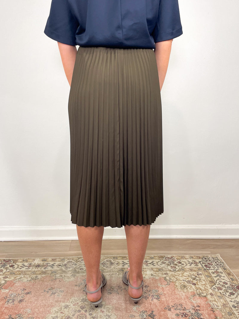 Nylon Pleating Sunray Pullon Skirt in Brown