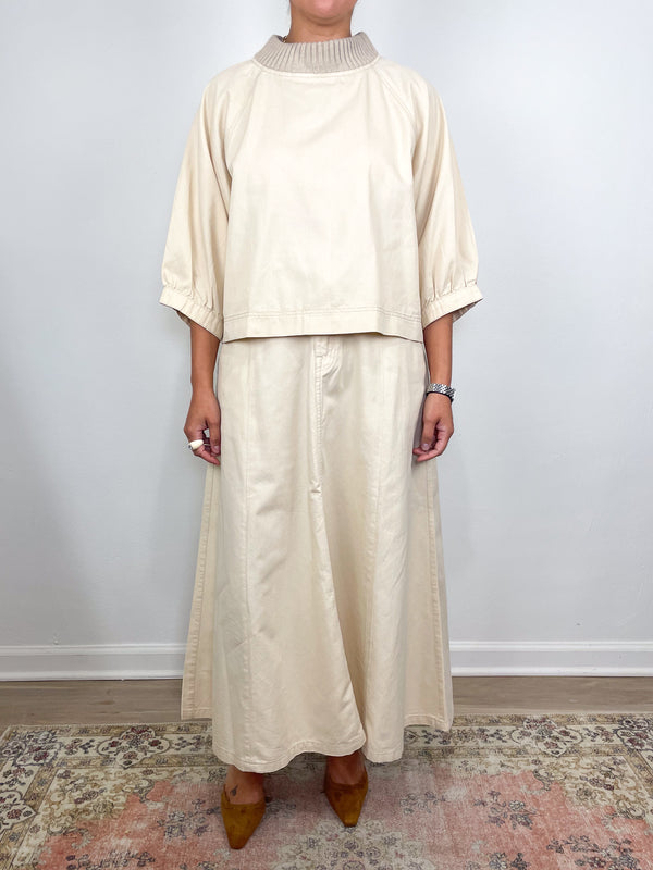 Knit Collar Twill Top in Eggshell