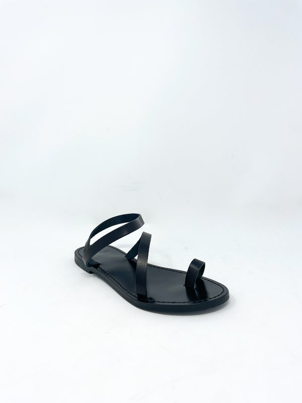 Diagonal Strap Sandal in Black Leather