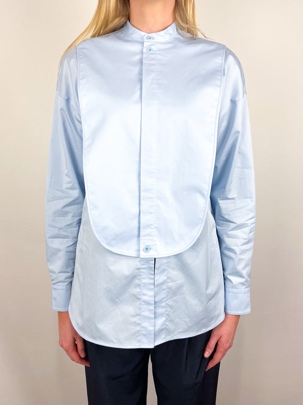 Eco Poplin Tuxedo Shirt w/Bib Flap in Chambray Blue
