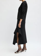 Luxe Crepe Knit Side Drape Skirt in Black