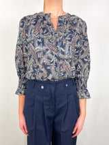 3/4 Sleeve Ashlynn Blouse in Navy Multi