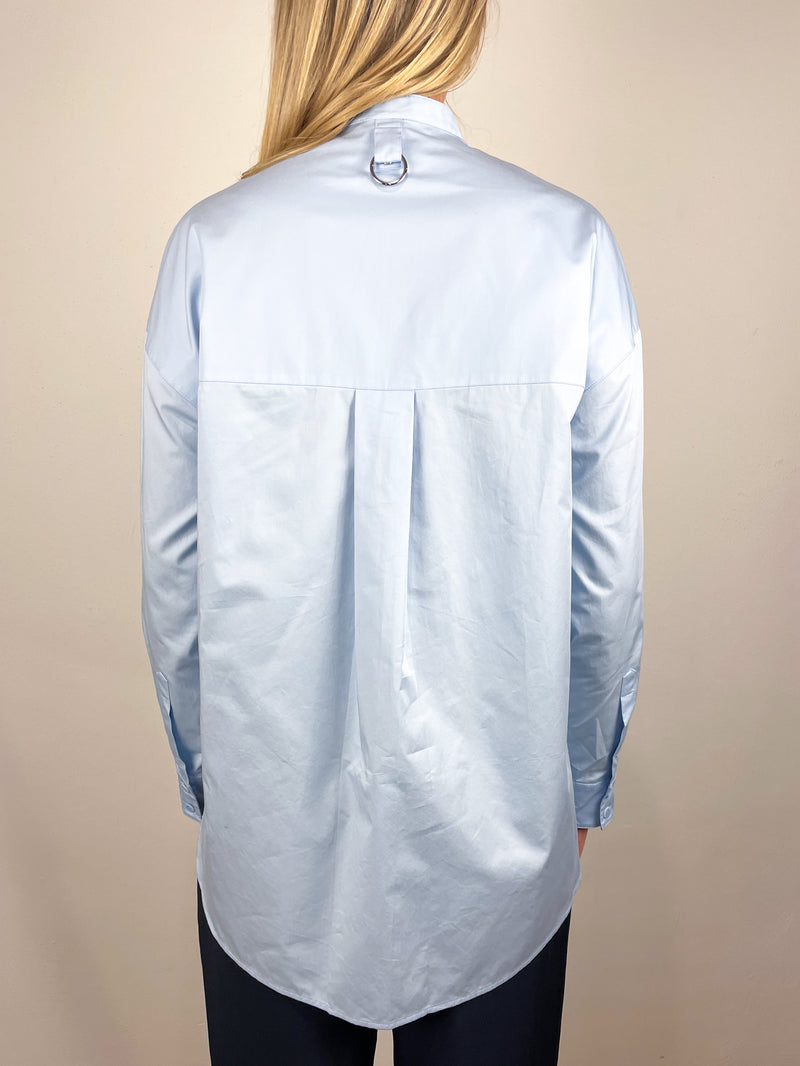 Eco Poplin Tuxedo Shirt w/Bib Flap in Chambray Blue