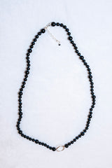 Black Agate Sunny Holder Necklace in Silver