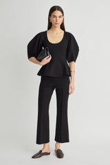 Bebe Ponte Peplum Top in Black