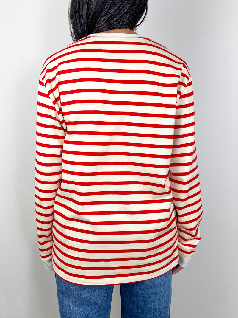 Striped Perfect T Crewneck Unisex L/S in Red Multi