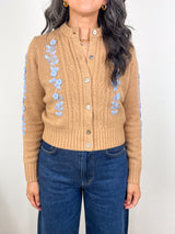 Ellen Cardigan in Camel/Misty Blue Cotton/Wool