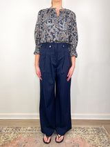 3/4 Sleeve Ashlynn Blouse in Navy Multi - The Shoe Hive