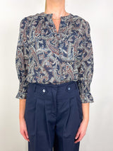 3/4 Sleeve Ashlynn Blouse in Navy Multi - The Shoe Hive