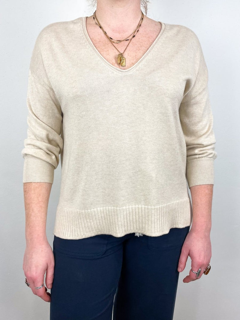 3/4 Sleeve Drop Shoulder Sweater in Husk - The Shoe Hive