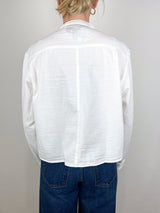 3/4 Sleeve Shirt with Collar Stand in White - The Shoe Hive