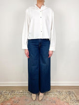 3/4 Sleeve Shirt with Collar Stand in White - The Shoe Hive