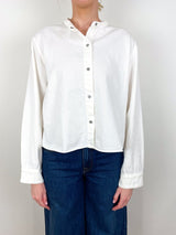 3/4 Sleeve Shirt with Collar Stand in White - The Shoe Hive