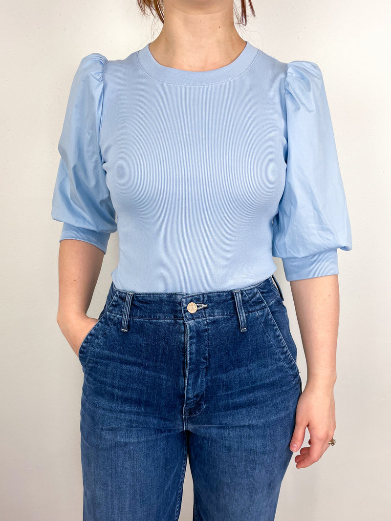 Crew Neck Coralee Tee in Lake Blue