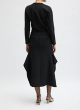 Luxe Crepe Knit Side Drape Skirt in Black