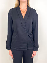 Eco Acetate Viscose Wrap Shirt Jacket in Black