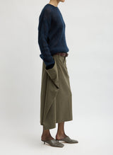 Cozy Flannel Midi Trouser Skirt with Side Drape in Army Green