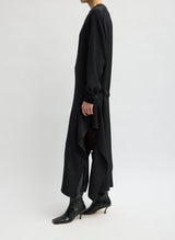 4 Ply Silk Long Sleeve Dress with Ruffle Detail in Black - The Shoe Hive