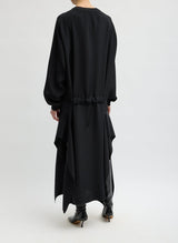 4 Ply Silk Long Sleeve Dress with Ruffle Detail in Black - The Shoe Hive