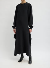 4 Ply Silk Long Sleeve Dress with Ruffle Detail in Black - The Shoe Hive