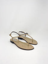 Cecilia T-Strap Sandal in Beige Patent