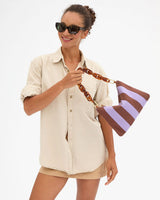 Flat Clutch w/ Tabs in Jacaranda/Hazelnut Canvas Stripe