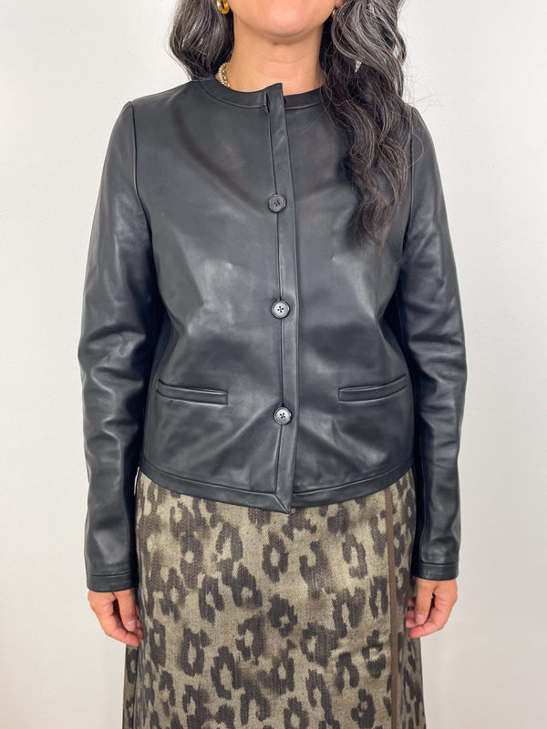 Megan Cardigan Jacket in Black Leather