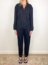 Eco Acetate Viscose Wrap Shirt Jacket in Black