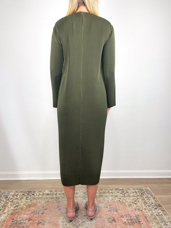 Plisse Midi Dress in Green