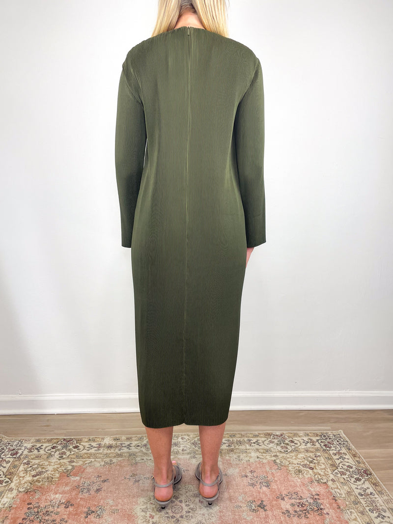 Plisse Midi Dress in Green