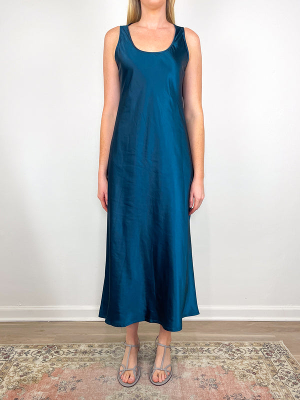 Satin Bias Maxi Dress in Neptune