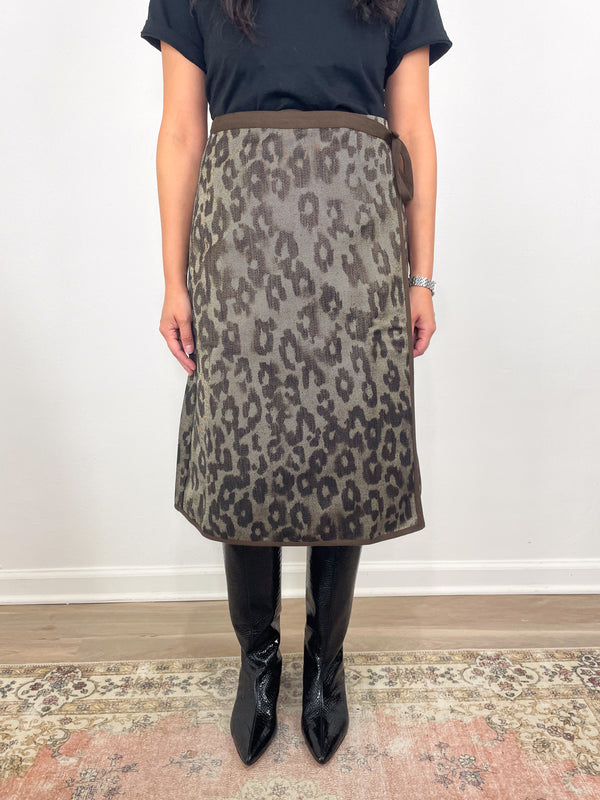 Adley Wrap Skirt in Leopard Cavalry Twill Jacquard
