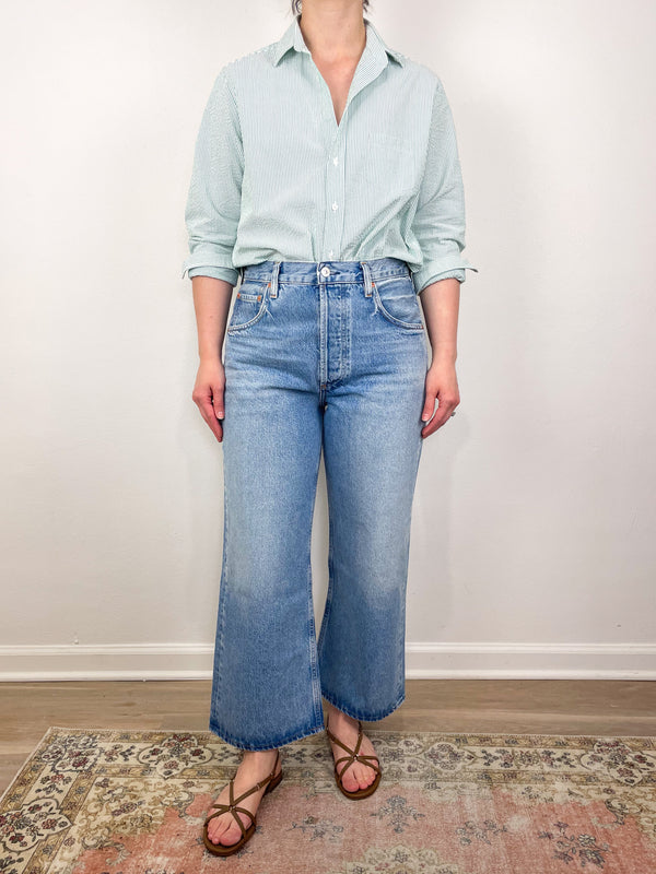 Eileen Relaxed Button Up Shirt in Green Stripe