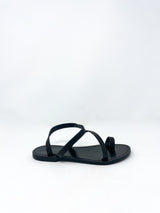 Diagonal Strap Sandal in Black Leather