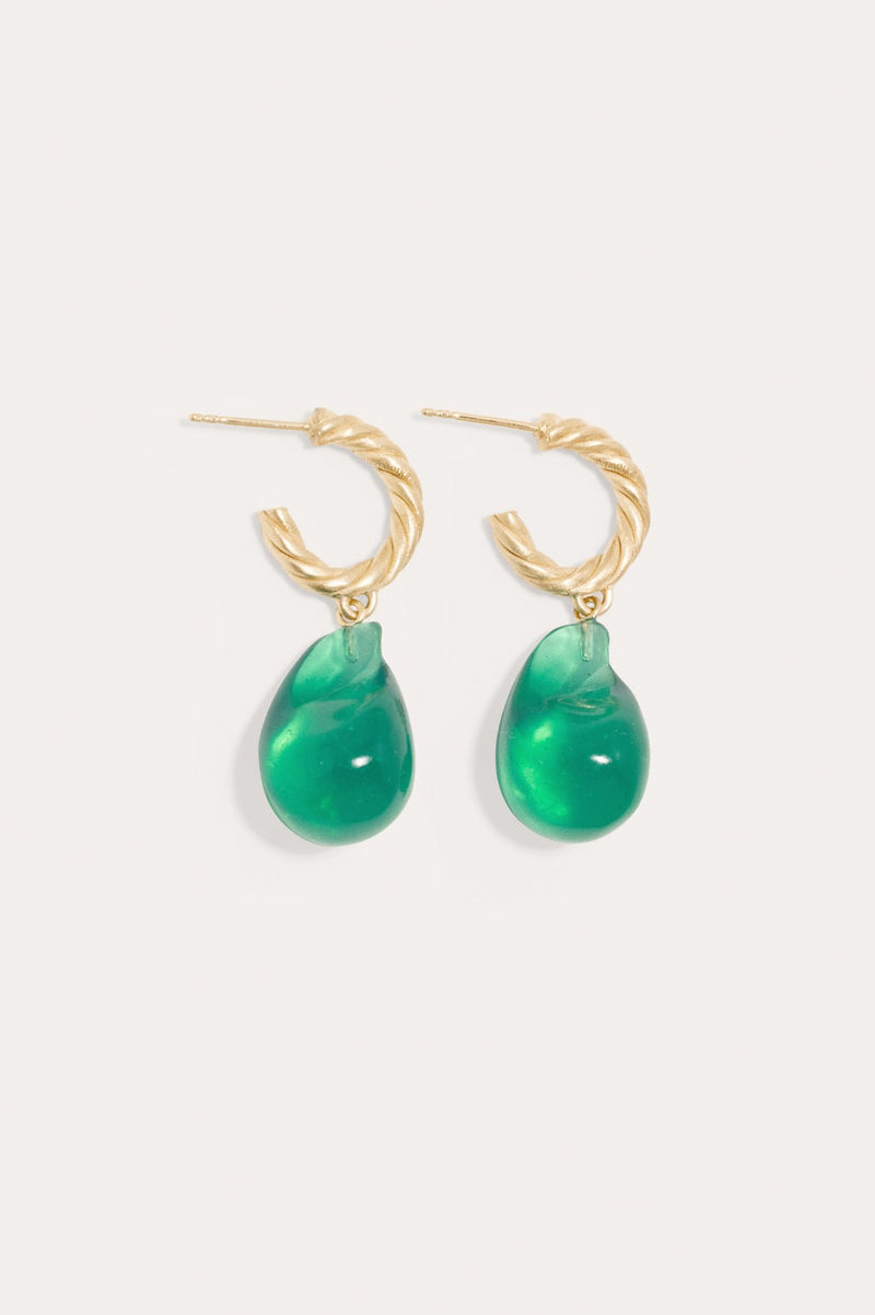 Husband Number Six Earrings in Green Resin and Gold Vermeil