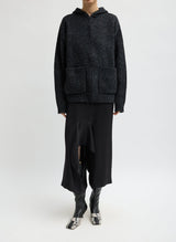 Speckled Tweed Zip Up Hoodie Jacket with Leather Elbow Patches in Black Multi