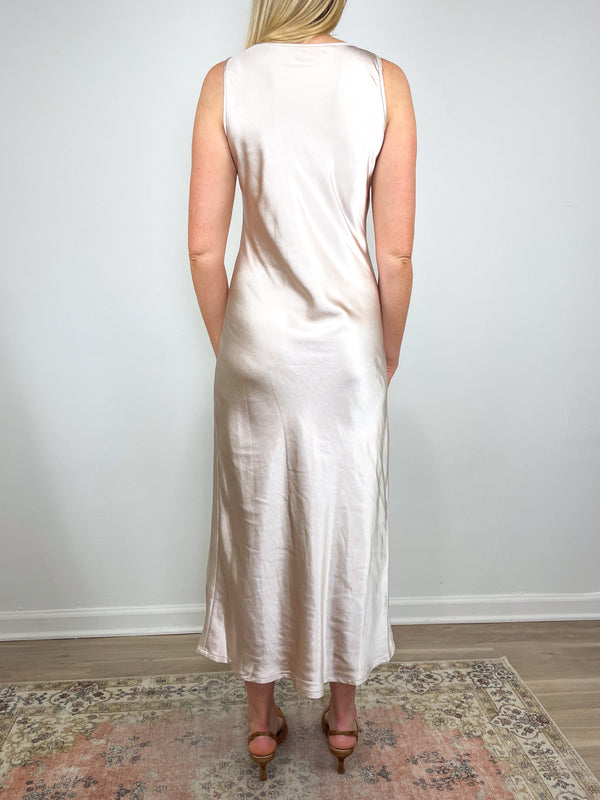 Satin Bias Maxi Dress in Angora