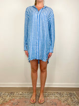 Mary Classic Shirtdress in Turquoise White Stripe