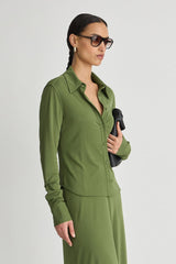 Merce Slinky Slim Button Up in Cypress