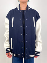 Felted Wool Cocoon Varsity Bomber in Navy